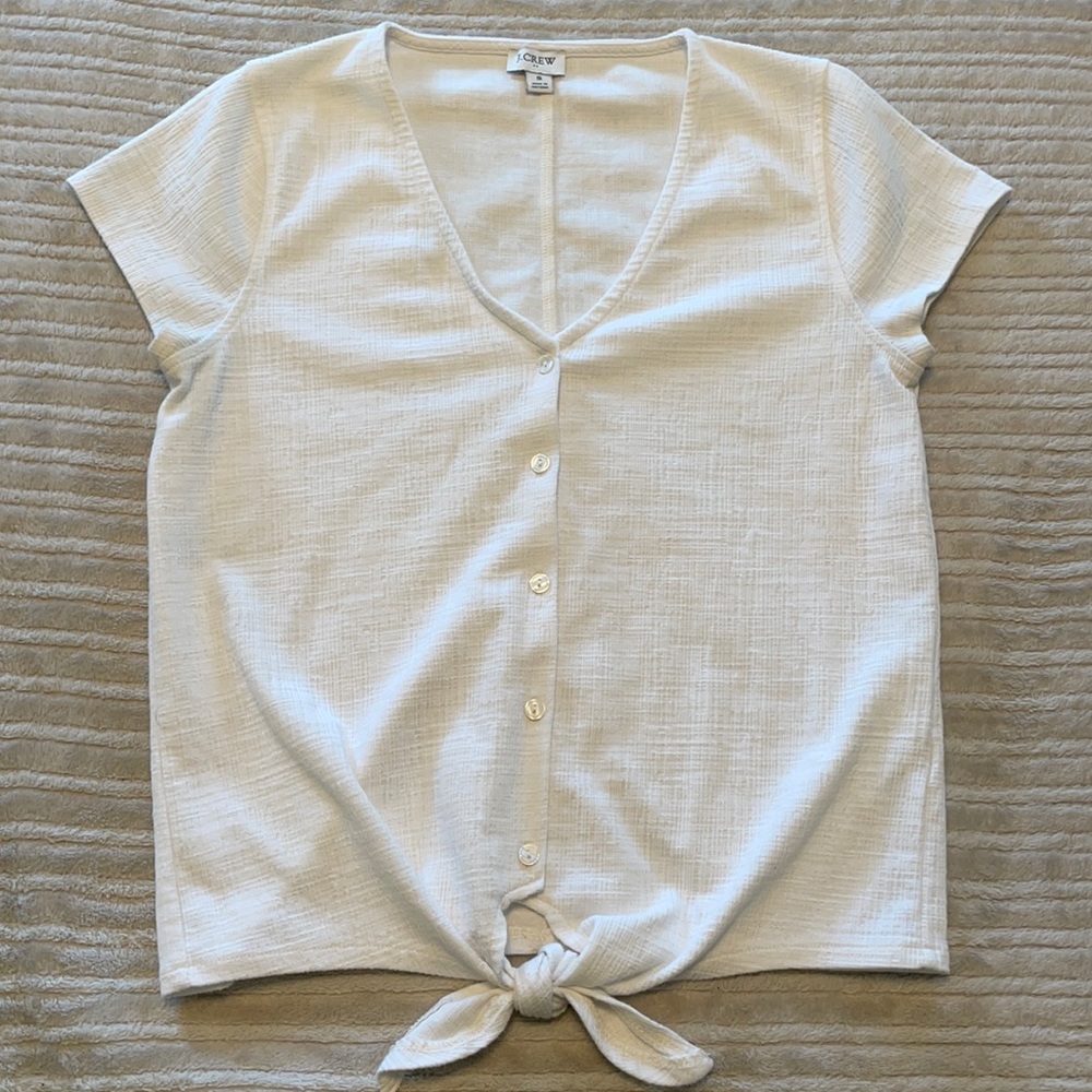 J. Crew Factory White Short Sleeve Tie-Front Top